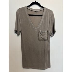 Pol Women's M Gray/Blue V-Neck T-Shirt Short Sleeve Boho Hippie Casual